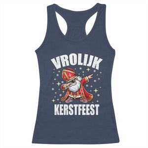 Dutch Christmas Racerback Tank Top Vrolijk Kerstfeest Dabiing Sinterklaas Santa TS11 Navy Print Your Wear