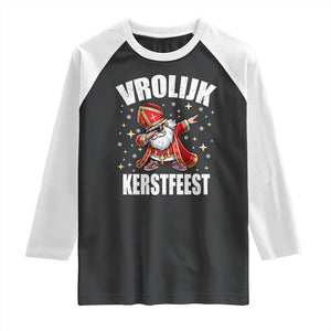 Dutch Christmas Raglan Shirt Vrolijk Kerstfeest Dabiing Sinterklaas Santa TS11 Black White Print Your Wear