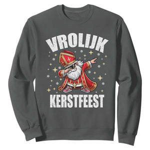 Dutch Christmas Sweatshirt Vrolijk Kerstfeest Dabiing Sinterklaas Santa TS11 Dark Heather Print Your Wear