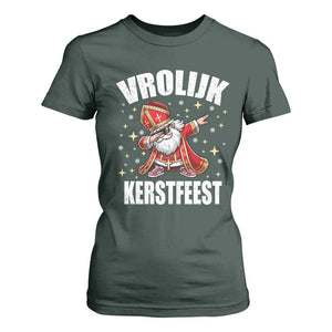 Dutch Christmas T Shirt For Women Vrolijk Kerstfeest Dabiing Sinterklaas Santa TS11 Dark Forest Green Print Your Wear