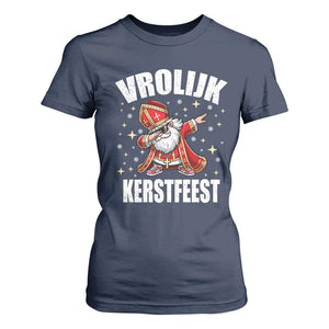 Dutch Christmas T Shirt For Women Vrolijk Kerstfeest Dabiing Sinterklaas Santa TS11 Navy Print Your Wear
