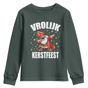 Dutch Christmas Youth Sweatshirt Vrolijk Kerstfeest Dabiing Sinterklaas Santa TS11 Dark Forest Green Print Your Wear