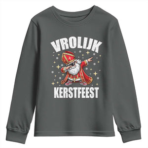 Dutch Christmas Youth Sweatshirt Vrolijk Kerstfeest Dabiing Sinterklaas Santa TS11 Dark Heather Print Your Wear