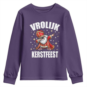 Dutch Christmas Youth Sweatshirt Vrolijk Kerstfeest Dabiing Sinterklaas Santa TS11 Purple Print Your Wear
