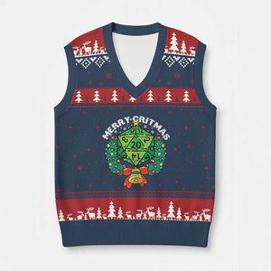 Funny Xmas RPG V-Neck Knit Sweater Vest Merry Critmas D20 RPG Gamer Dice Gaming Xmas TS11 Navy Red Print Your Wear
