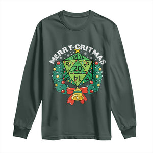 Funny Christmas RPG Long Sleeve Shirt Merry Critmas D20 RPG Gamer Dice Gaming Xmas TS11 Dark Forest Green Print Your Wear