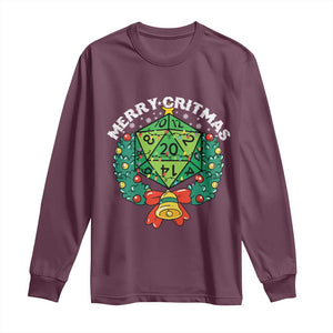 Funny Christmas RPG Long Sleeve Shirt Merry Critmas D20 RPG Gamer Dice Gaming Xmas TS11 Maroon Print Your Wear