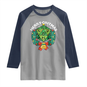 Funny Christmas RPG Raglan Shirt Merry Critmas D20 RPG Gamer Dice Gaming Xmas TS11 Sport Gray Navy Print Your Wear
