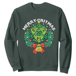Funny Christmas RPG Sweatshirt Merry Critmas D20 RPG Gamer Dice Gaming Xmas TS11 Dark Forest Green Print Your Wear