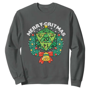 Funny Christmas RPG Sweatshirt Merry Critmas D20 RPG Gamer Dice Gaming Xmas TS11 Dark Heather Print Your Wear