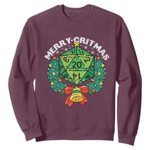 Funny Christmas RPG Sweatshirt Merry Critmas D20 RPG Gamer Dice Gaming Xmas TS11 Maroon Print Your Wear