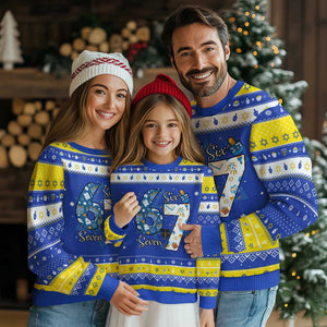 Funny 67 Chanukah Hanukkah Ugly Sweater Menorah Dreidel Six Seven Meme TS11 Royal Blue Gold Print Your Wear