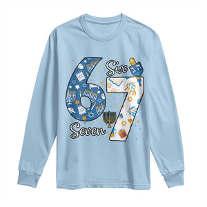 Funny 67 Hanukkah Long Sleeve Shirt Chanukah Menorah Dreidel Six Seven Meme TS11 Light Blue Print Your Wear