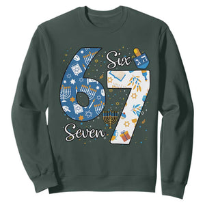 Funny 67 Hanukkah Sweatshirt Chanukah Menorah Dreidel Six Seven Meme TS11 Dark Forest Green Print Your Wear