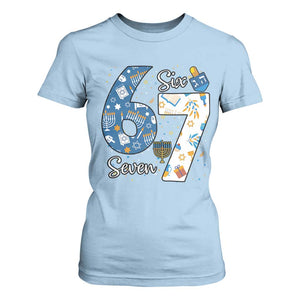 Funny 67 Hanukkah T Shirt For Women Chanukah Menorah Dreidel Six Seven Meme TS11 Light Blue Print Your Wear