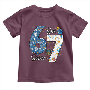 Funny 67 Hanukkah Toddler T Shirt Chanukah Menorah Dreidel Six Seven Meme TS11 Maroon Print Your Wear