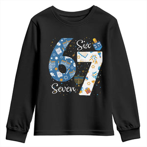 Funny 67 Hanukkah Youth Sweatshirt Chanukah Menorah Dreidel Six Seven Meme TS11 Black Print Your Wear