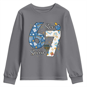 Funny 67 Hanukkah Youth Sweatshirt Chanukah Menorah Dreidel Six Seven Meme TS11 Charcoal Print Your Wear
