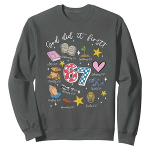 Funny 67 Christian Sweatshirt God Did It First Six Seven Meme Bible Verses TS11 Dark Heather Print Your Wear