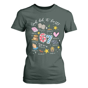 Funny 67 Christian T Shirt For Women God Did It First Six Seven Meme Bible Verses TS11 Dark Forest Green Print Your Wear