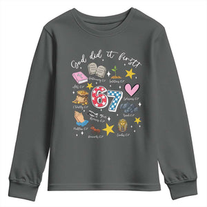 Funny 67 Christian Youth Sweatshirt God Did It First Six Seven Meme Bible Verses TS11 Dark Heather Print Your Wear