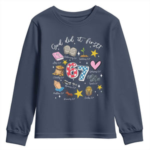 Funny 67 Christian Youth Sweatshirt God Did It First Six Seven Meme Bible Verses TS11 Navy Print Your Wear