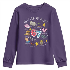 Funny 67 Christian Youth Sweatshirt God Did It First Six Seven Meme Bible Verses TS11 Purple Print Your Wear