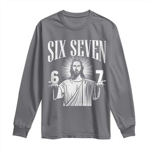Funny Jesus 67 Long Sleeve Shirt God Six Seven Meme Religious Christian TS11 Charcoal Print Your Wear