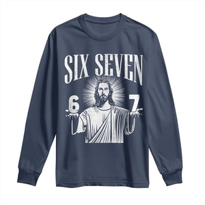 Funny Jesus 67 Long Sleeve Shirt God Six Seven Meme Religious Christian TS11 Navy Print Your Wear