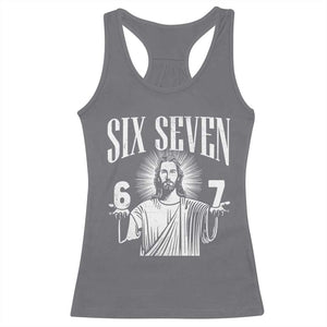 Funny Jesus 67 Racerback Tank Top God Six Seven Meme Religious Christian TS11 Charcoal Print Your Wear
