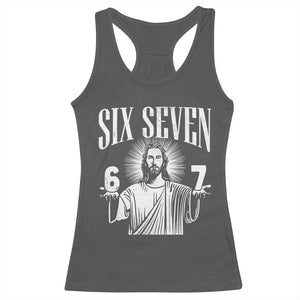 Funny Jesus 67 Racerback Tank Top God Six Seven Meme Religious Christian - Print Your Wear