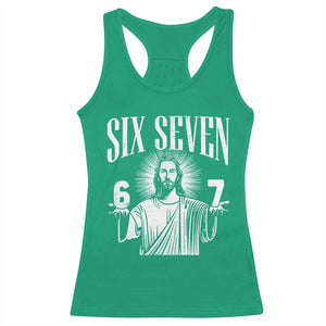 Funny Jesus 67 Racerback Tank Top God Six Seven Meme Religious Christian - Print Your Wear
