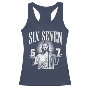 Funny Jesus 67 Racerback Tank Top God Six Seven Meme Religious Christian - Print Your Wear