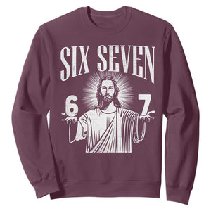 Funny Jesus 67 Sweatshirt God Six Seven Meme Religious Christian TS11 Maroon Print Your Wear