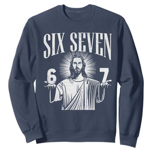 Funny Jesus 67 Sweatshirt God Six Seven Meme Religious Christian TS11 Navy Print Your Wear