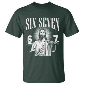 Funny Jesus 67 T Shirt - God Six Seven Meme Religious Christian Humor Tee TS11 Dark Forest Green Print Your Wear