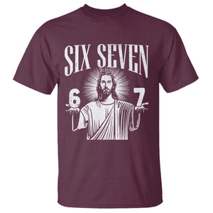 Funny Jesus 67 T Shirt - God Six Seven Meme Religious Christian Humor Tee TS11 Maroon Print Your Wear