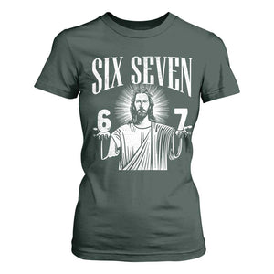 Funny Jesus 67 T Shirt For Women God Six Seven Meme Religious Christian TS11 Dark Forest Green Print Your Wear