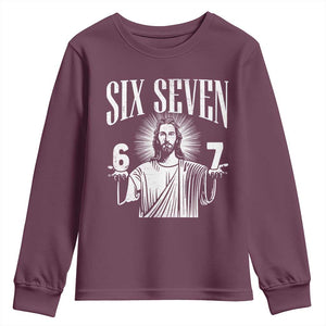 Funny Jesus 67 Youth Sweatshirt God Six Seven Meme Religious Christian TS11 Maroon Print Your Wear