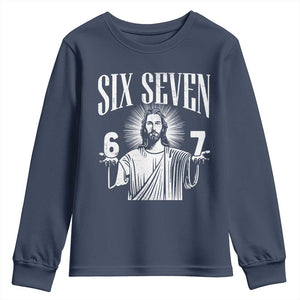 Funny Jesus 67 Youth Sweatshirt God Six Seven Meme Religious Christian TS11 Navy Print Your Wear