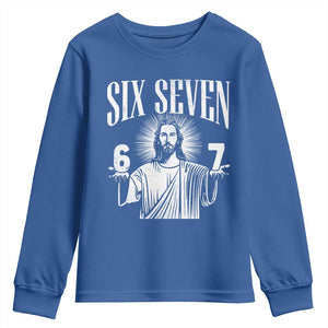 Funny Jesus 67 Youth Sweatshirt God Six Seven Meme Religious Christian TS11 Royal Blue Print Your Wear