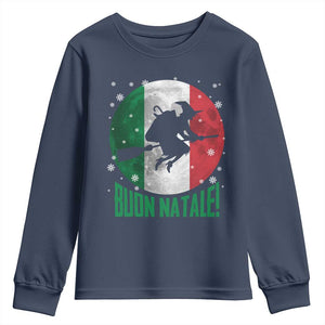 Buon Natale Italian Christmas Youth Sweatshirt La Befana Italian Folklore Witch TS11 Navy Print Your Wear