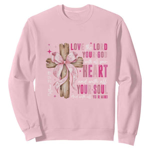 Christian Religious God Sweatshirt Love The Lord Your God With All Your Heart Bible Valentine's Day TS11 Light Pink Print Your Wear