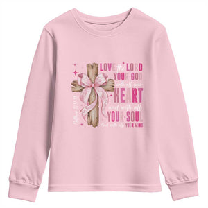 Christian Religious God Youth Sweatshirt Love The Lord Your God With All Your Heart Bible Valentine's Day TS11 Light Pink Print Your Wear