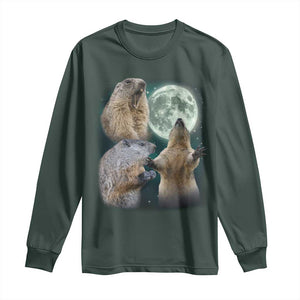 Funny Three Groundhog Moon Groundhog Day Meme Long Sleeve Shirt TS11 Dark Forest Green Print Your Wear