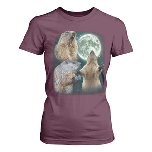 Funny Three Groundhog Moon Groundhog Day Meme T Shirt For Women TS11 Maroon Print Your Wear
