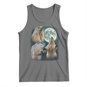 Funny Three Groundhog Moon Groundhog Day Meme Tank Top TS11 Black Heather Print Your Wear
