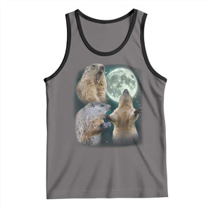 Funny Three Groundhog Moon Groundhog Day Meme Tank Top TS11 Deep Heather Black Print Your Wear