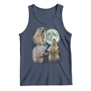 Funny Three Groundhog Moon Groundhog Day Meme Tank Top TS11 Navy Print Your Wear
