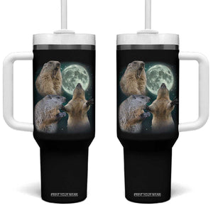 Funny Three Groundhog Moon Groundhog Day Meme Tumbler With Handle TS11 One Size: 40 oz Black Print Your Wear